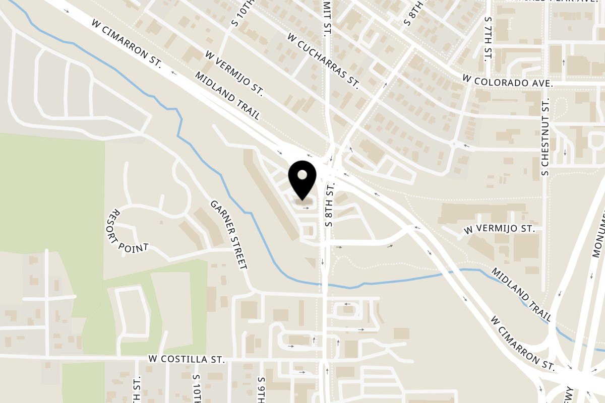 Map showing the location of La Casita Mexican Grill 8th Street on 306 S 8th St in Colorado Springs